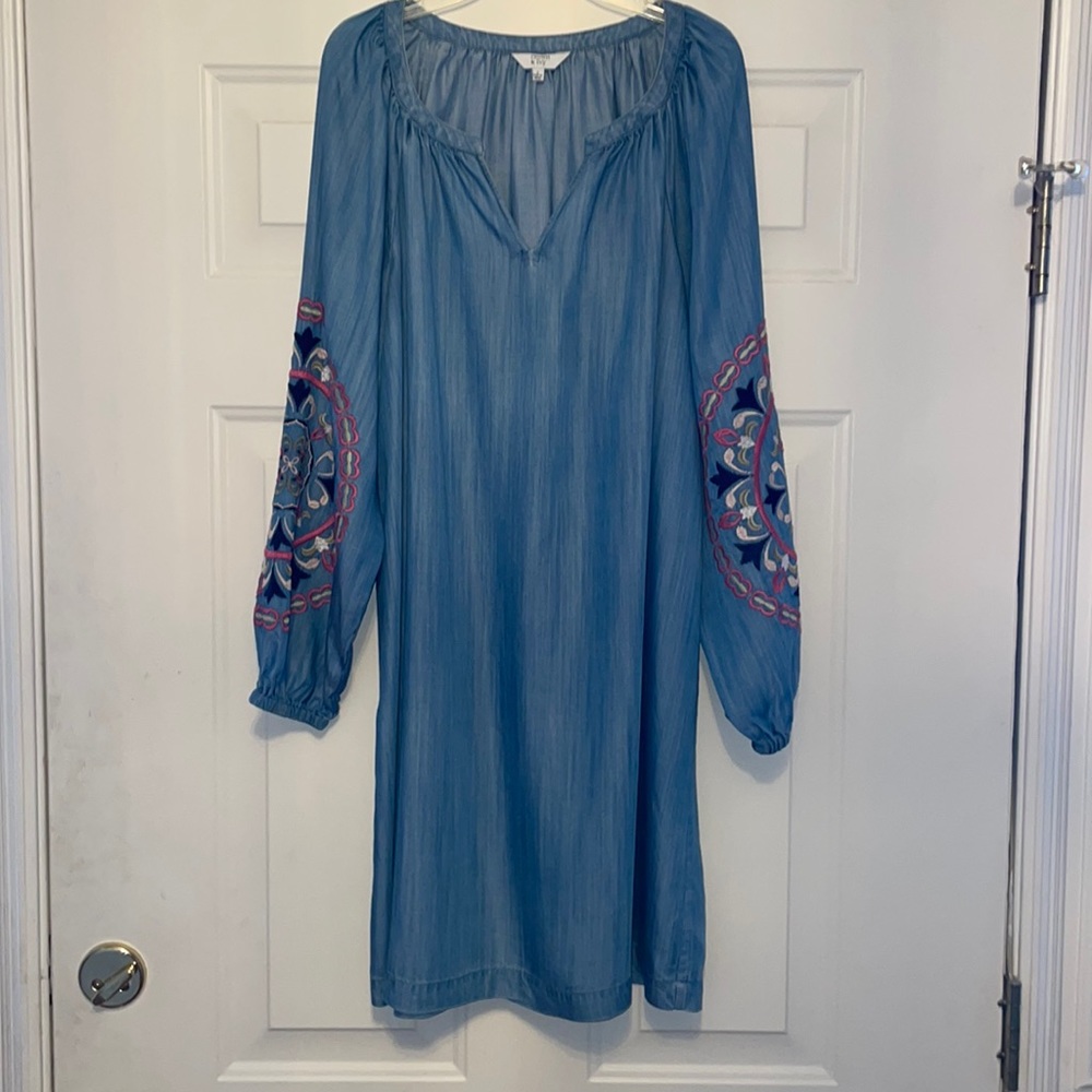 Crown & Ivy chambray embroidered dress